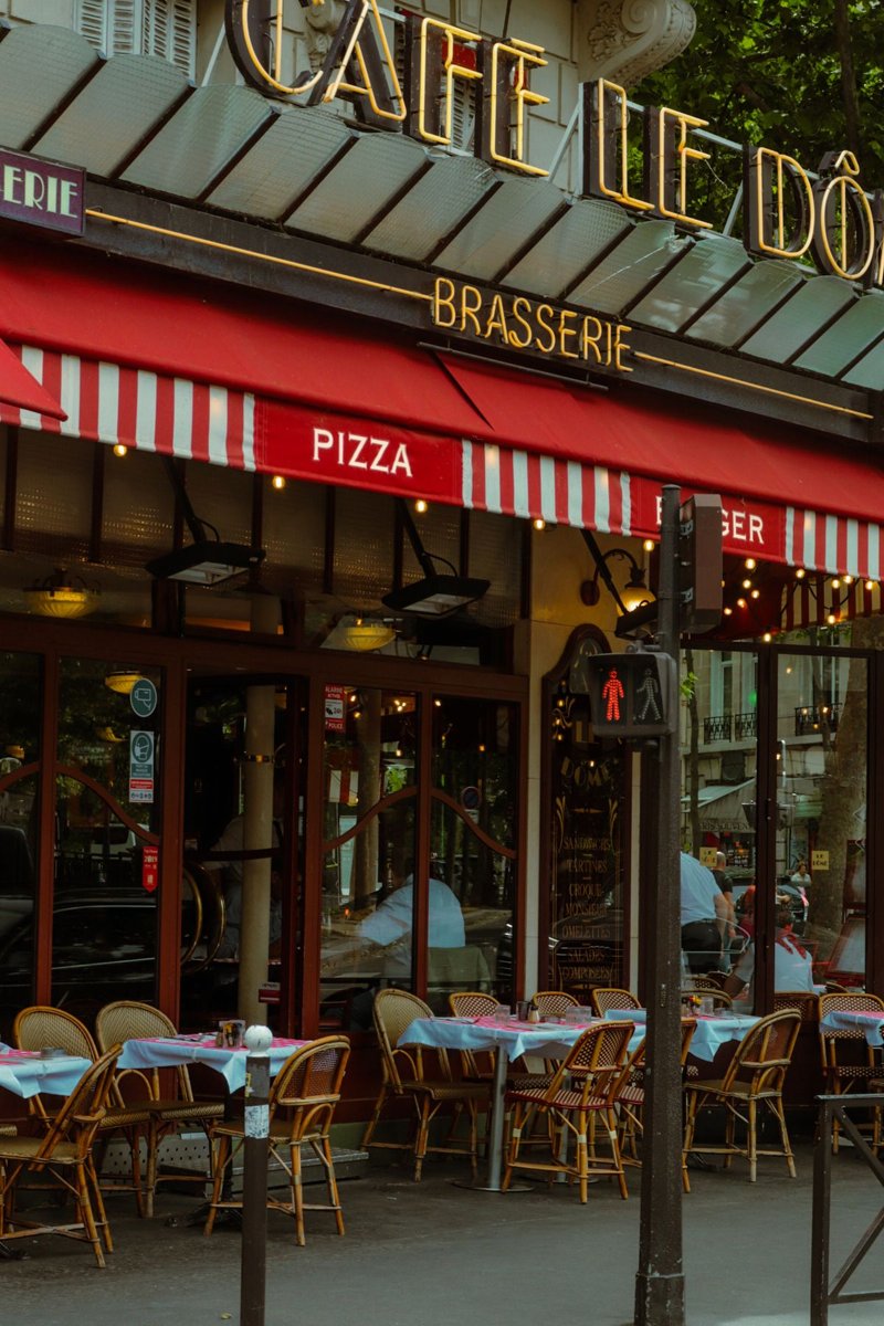 Parisian cafe exterior with pavement seating